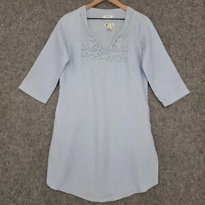 Malvin Tunic Dress Womens M Light Blue Linen Crochet Lace V-Neck 3/4 Sleeve
